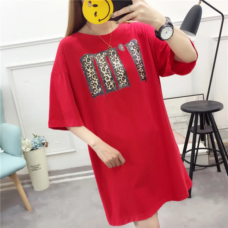 

Pregnant Women Spring Clothing Skirt 2019 New Style Fashion T-shirt Dress Korean-style Loose-Fit Mid-length Printed Splicing Dre