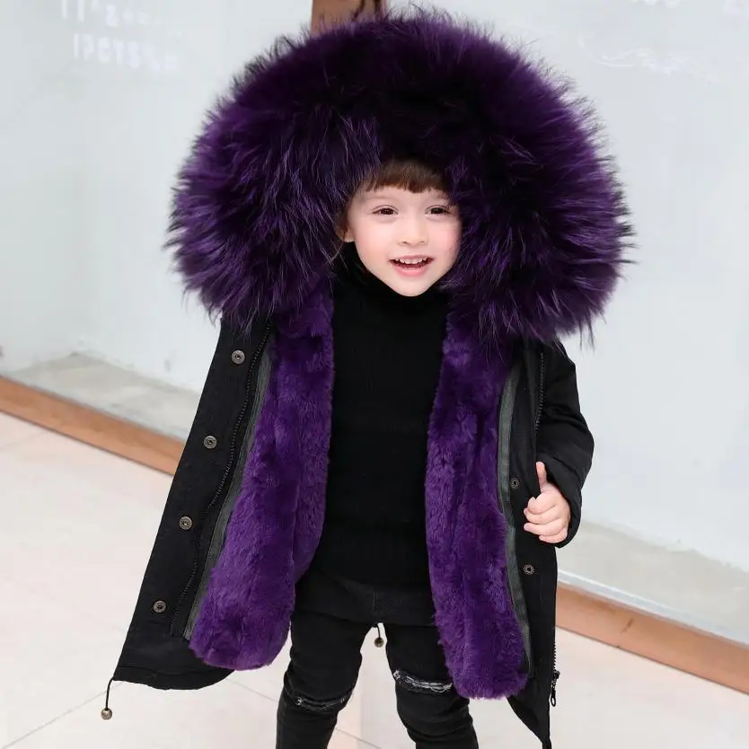 

Children Real Rex Rabbit Fur lining Coat Natural Fur Collar Hooded Outerwear Warm Parka Modis Kids Jacket For Cold Winter Y2018