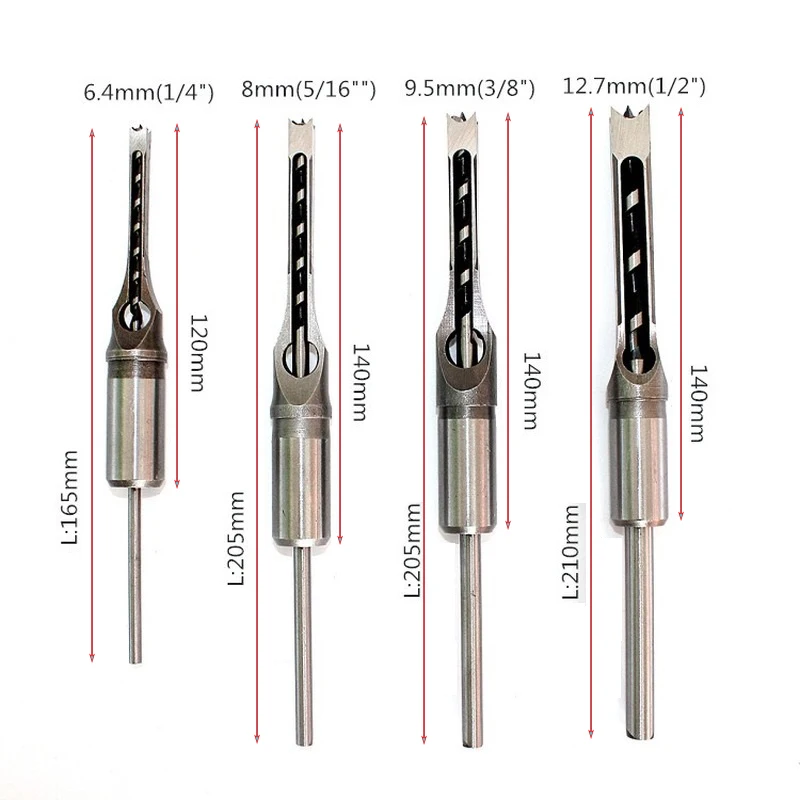 JUSTINLAU Drill Bits Square Auger Mortising Chisel Drill Set High-Speed Steel Woodworking Hole Extended Saw Tools Kit Household