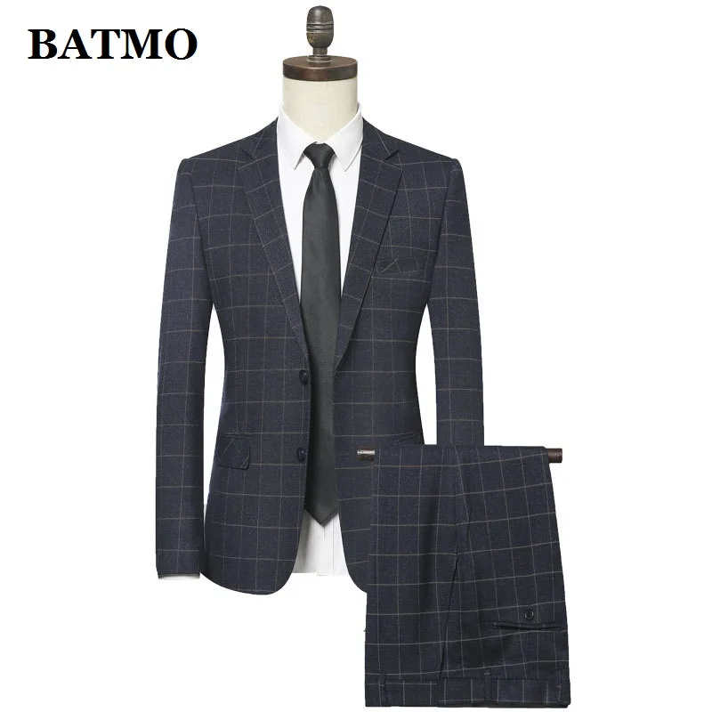 

Batmo 2021 new arrival high quality plaid slim casual suits men,men's wedding dress,plus-size S-4XL 890