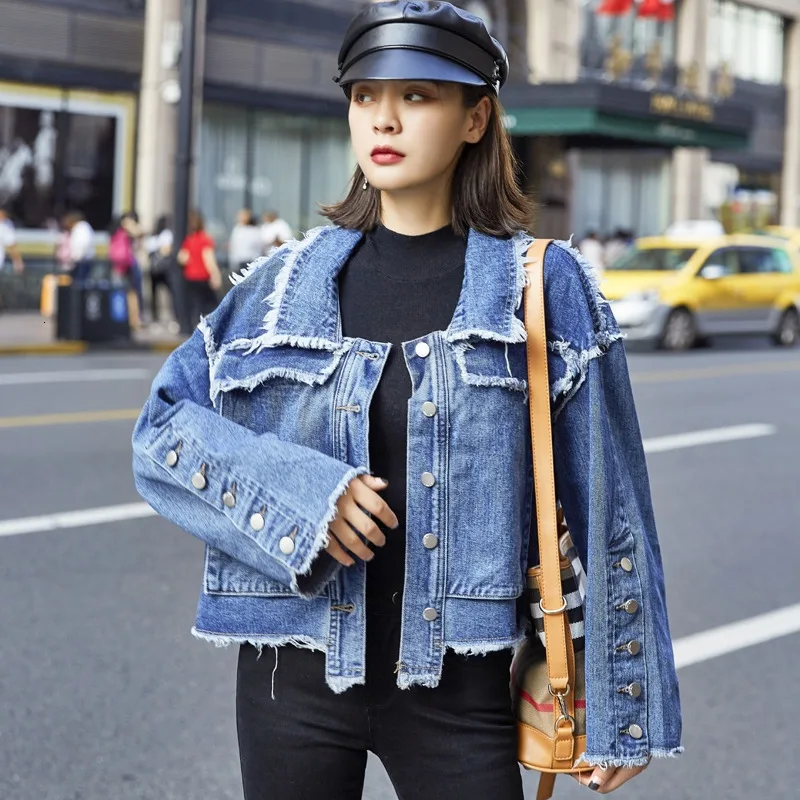 

LANMREM 2020 Denim Jacket Female Spring And Spring New Loose Raw Edge Button Korean Long Sleeve Short Paragraph 19B-a198