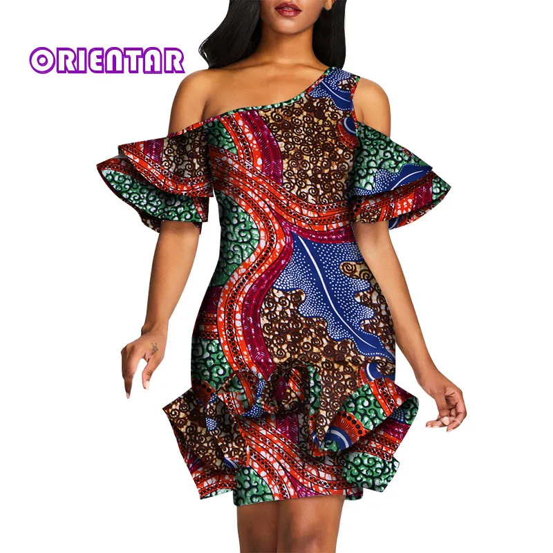 Африканская Дашики модные платья для женщин Африканский принт оборки лепесток длиной до колена платье элегантные вечерние Базен Riche WY5294