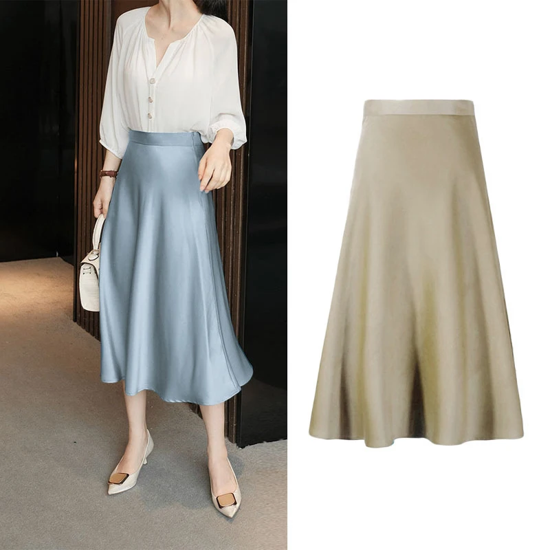 

Женская атласная юбка с завышенной талией, элегантная Длинная летняя юбка в английском стиле, модель 2022