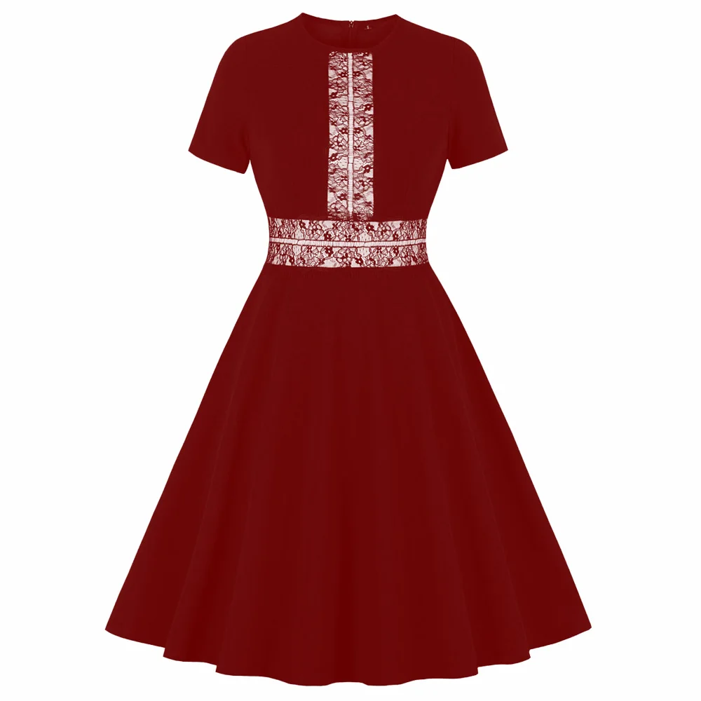 Joineles, 60 s, женское ретро платье, круглый вырез, короткий рукав, офисное платье, кружево, пэчворк, летнее, для вечеринки, Vestidos, 3 цвета, платье-халат