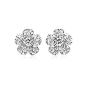

Clearance Sale Flower Blue Crystal Rhinestone Cubic Zircon 925 Sterling Silver Stud Earrings for Women Girls Jewelry YEA052