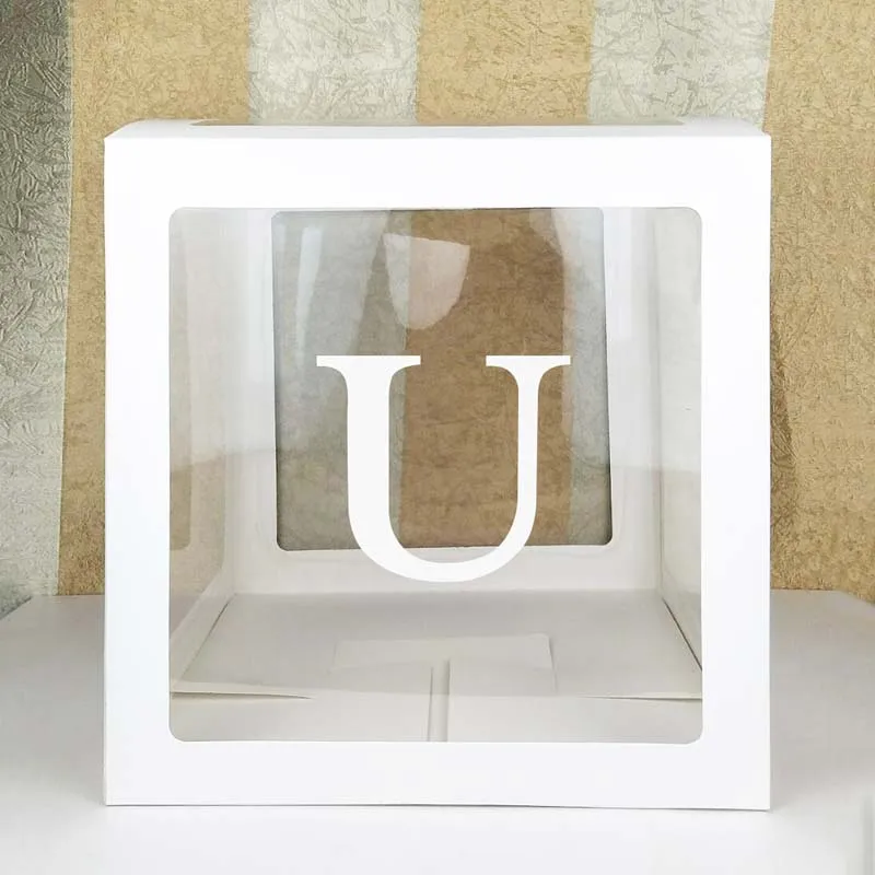 Letter U box 26 букв, прозрачный шар, коробка, картонная коробка с именем, с днем рождения, украшения для вечеринки, для детей, для душа, свадебные принадлежности - Цвет: Letter U box