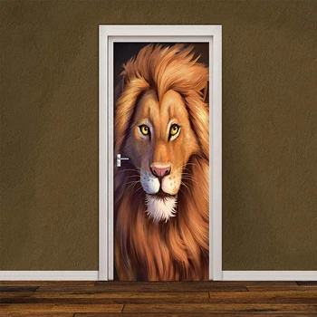 

Atmospheric Lion 3D Door Stickers Waterproof PVC Self Adhesive Wallpaper For Door Cartoon DIY Wood Bedroom Refurbish Decal Mural