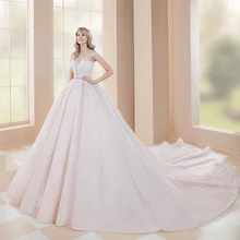 Великолепное бальное платье с кружевной аппликацией и бантом, свадебные платья с часовым шлейфом,, рукав-крылышко, на пуговицах, сзади, свадебные платья Casamento