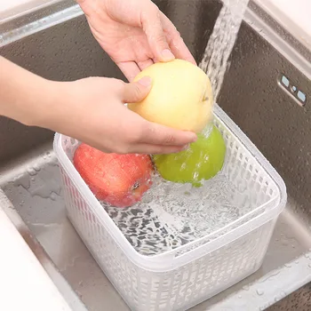 

Double Layer Fruit Vegetable Drain Storage Containers Large Capacity Sturdy Durable Kitchen Plastic Drain Basket Storage Basket