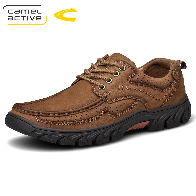 Camel/Новая мужская обувь из натуральной кожи для активного отдыха повседневная мужская обувь на шнуровке мужская обувь на толстой подошве с нескользящей подошвой - Цвет: Хаки