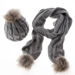 Женский шерстяной вязаный шарф, шапка, набор, Осень-зима, с шариком для волос, 8 Wordest New Vcqy