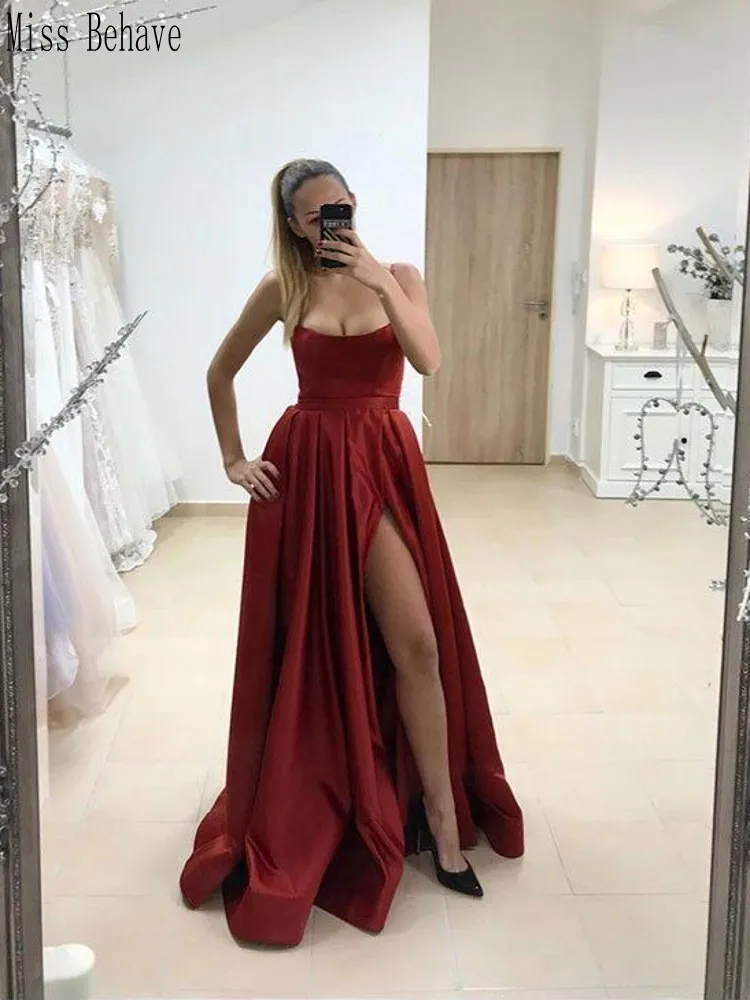 DD JYOY Elegant Burgundy Satin Evening 
