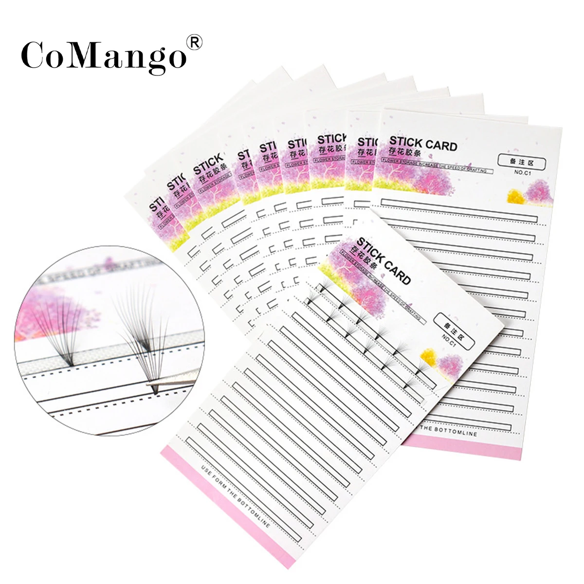 

10Pcs Grafting Blossom Stick Eyelash Extension Storage Card Grafted Premade Fans Volume Lash Sticky Strip Tape False Eyelashes