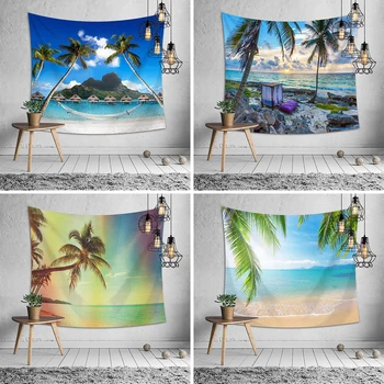 

Seaside Beach Tropical Tree Tapestry Mandala Wall Hanging Nature Landscape Hippie Sea Travel Carpet Wall Blanket Dorm Home Decor