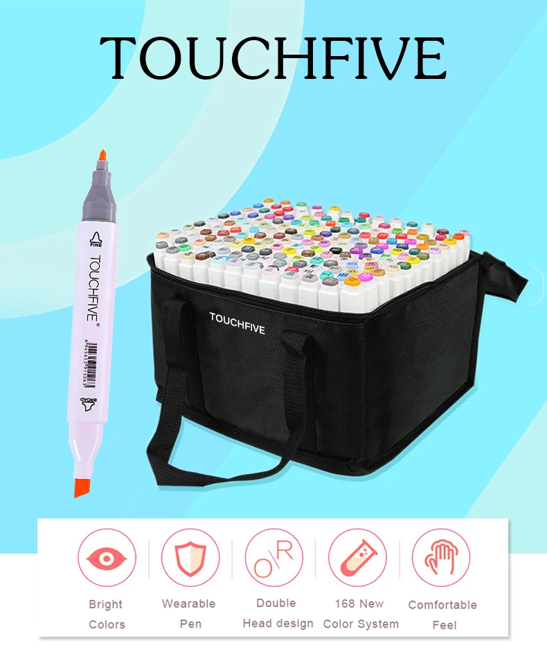 TOUCHFIVE 168 цветов одиночные художественные маркеры Кисть ручка эскиз на спиртовой основе маркеры двойная головка манга ручки для рисования товары для рукоделия