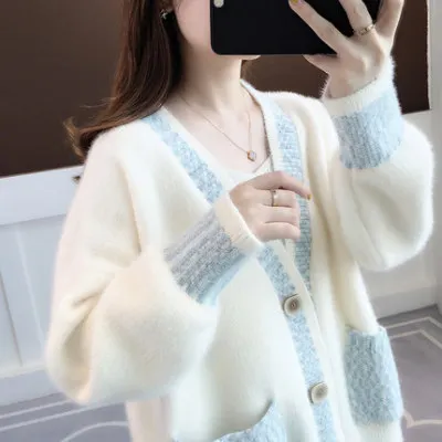 

2020 Autumn and Winter New Style WOMEN'S Sweater Loose Sweater WOMEN'S Cardigan Faux Mink Jacket Women