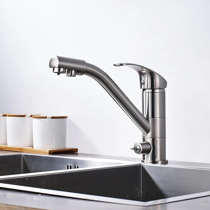 Onyzpily Kitchen Sink Faucet Pure Water Cold and Hot Dishwasher 3 Water Outlet Ways Sink Faucet Washer Household torneira de co - Цвет: Brushed Faucet