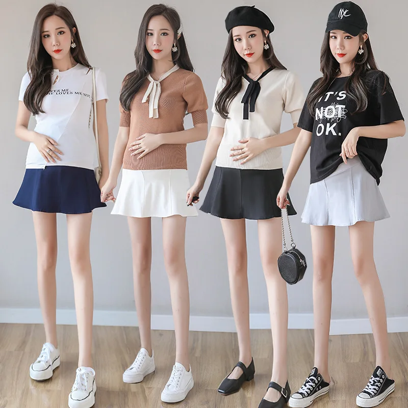 

Spring Photo Shoot Pregnant Women Versatile Half-length A- line Short Skirt Anti-Exposure Have Lining Fashion Mom Outer Wear Cot