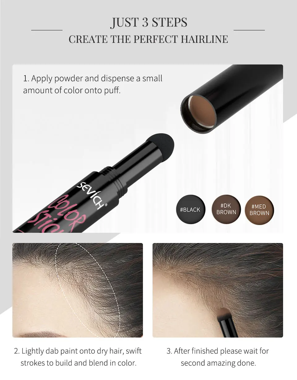 Sevich Hair Root Cover-Up Pen 3 Colors Hairline Contour Powder Waterproof Hair Shadow Powder With Puff For Edge Control Makeup