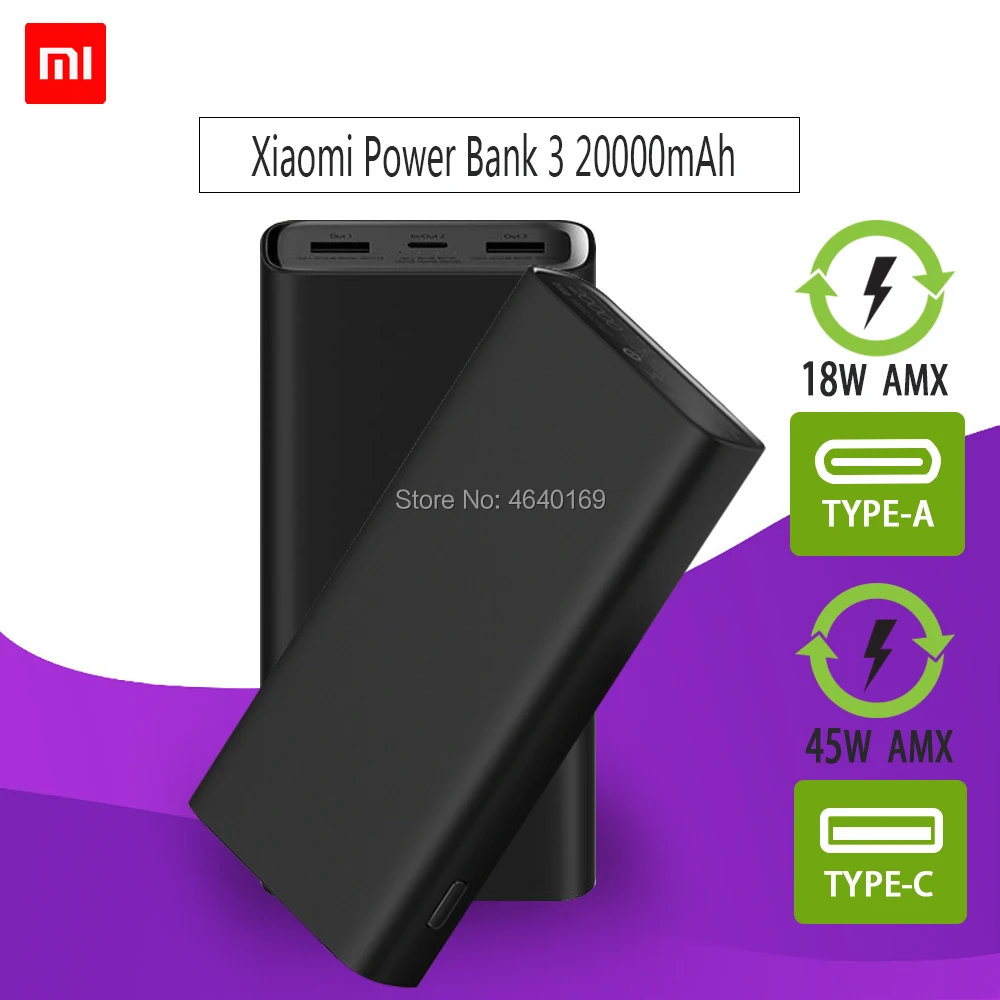 

2pc Xiaomi Power Bank 3 20000mAh USB-C 45W Two-way Quick Charge Type-C Dual USB Powerbank Portable Charger Laptop Smartphone