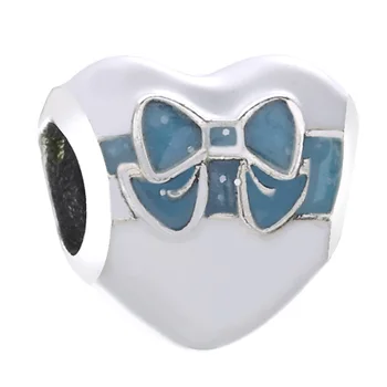 

New 925 Sterling Silver Bead Charm Mix Enamel Beautiful Bow Wraps Up Heart White Day Love Beads Fit Pandora Bracelet Diy Jewelry