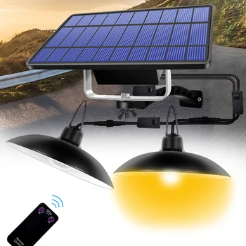 

16 LED Solar Pendant Light Double Head Outdoor Indoor Warm White Lamp With Line Home Garden Yard for Camping