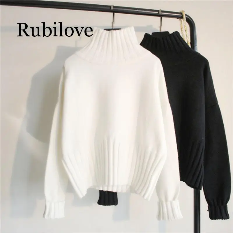 

Rubilove Turtleneck Sweater Women Pullover High Elasticity Knitted Ribbed Slim Jumper Autumn Winter Basic Female Sweater