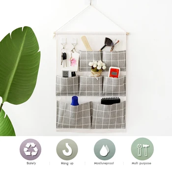 

7Pockets Linen Cotton Wall Door Closet Hanging Storage Bag Organizer Bedroom Toilet Hook Cloth Pouch Office Magazine Wardrobe
