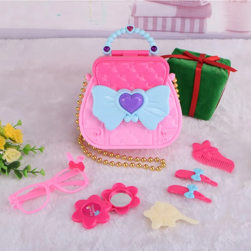 Игрушки для косметический набор девочек пластиковый детский подарок принцесса зажим для волос Расческа стекло зеркало с сумкой для Макияжа Игрушки для моделирования