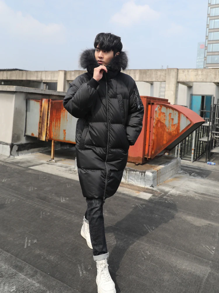 

Down Winter Men's Jacket Thick Warm Long Coat 90% Duck Down Jacket Men Raccoon Fur Collar Korean Puffer Parka 2020 J2640