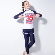 Детский спортивный костюм для девочек-подростков; одежда для купания с длинными рукавами; Комплект из трех предметов; рубашка и шорты; Спортивный костюм; пляжная одежда; купальный костюм; Новинка года