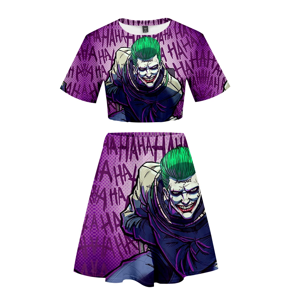 Frdun Tommy haha joker 3D Short Skirt Suit Short Sleeve T-shirt and Short Skirt Two Piece Kpop Girl Casual Kpop Style Sets