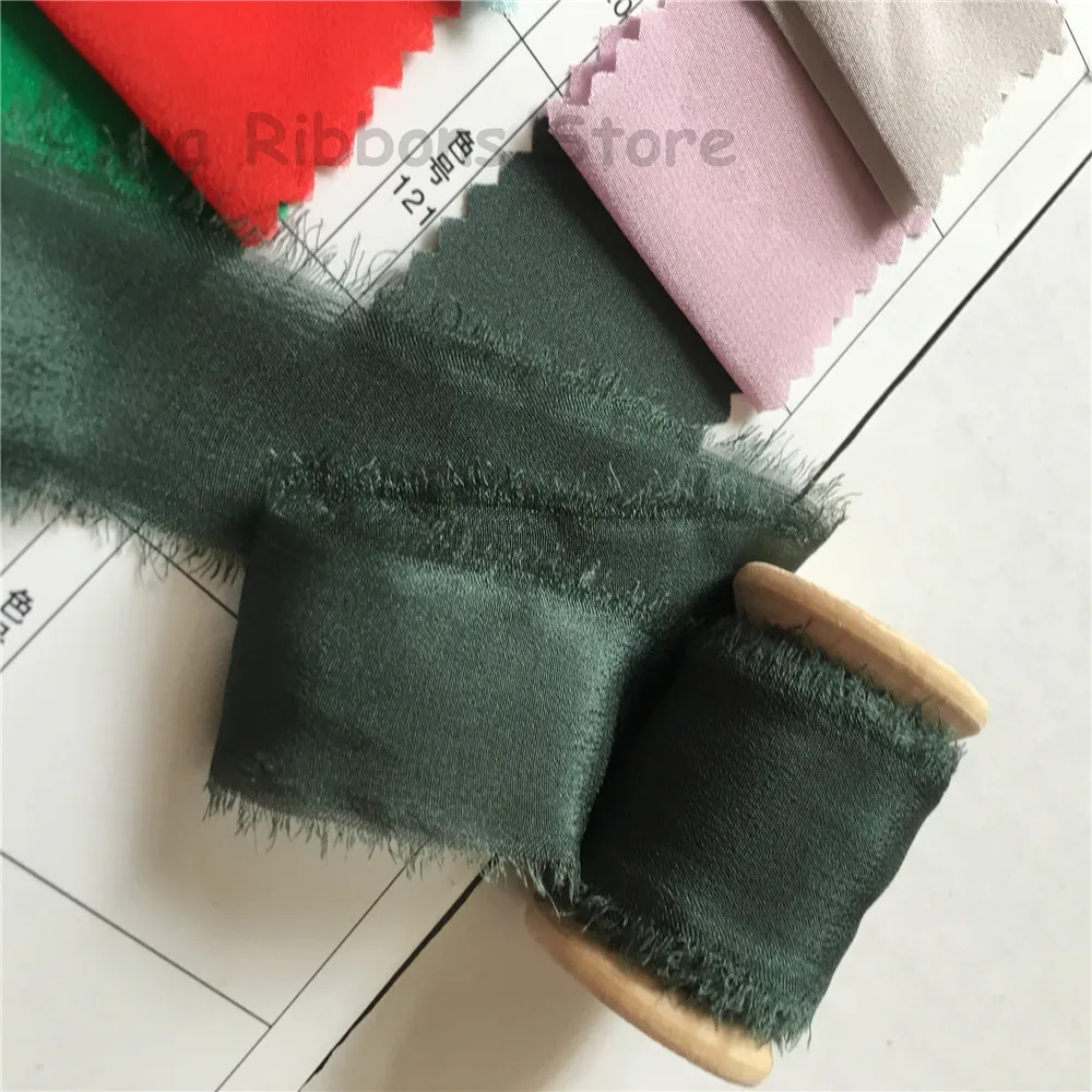 

ins style 25mm 50mm 5mts/roll handmade 100% Pure Silk Frayed Edge Ribbon for wedding packaging pure silk ribbon