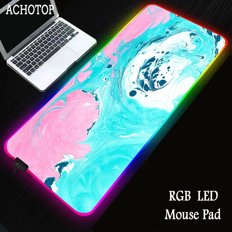 

Pink Marble Gaming RGB Large Mouse Pad Gamer Big Mat Computer pad Led Backlight XXL Surface Mause Keyboard Desk