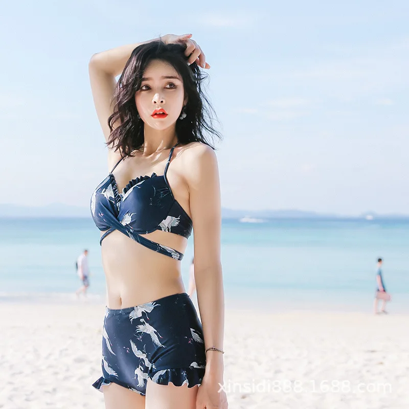 

Swimwear Women's Three-piece Set Underwire Bikini Conservative Small Bust Gathering Spa Resort Belly Covering Slimming Large Bus