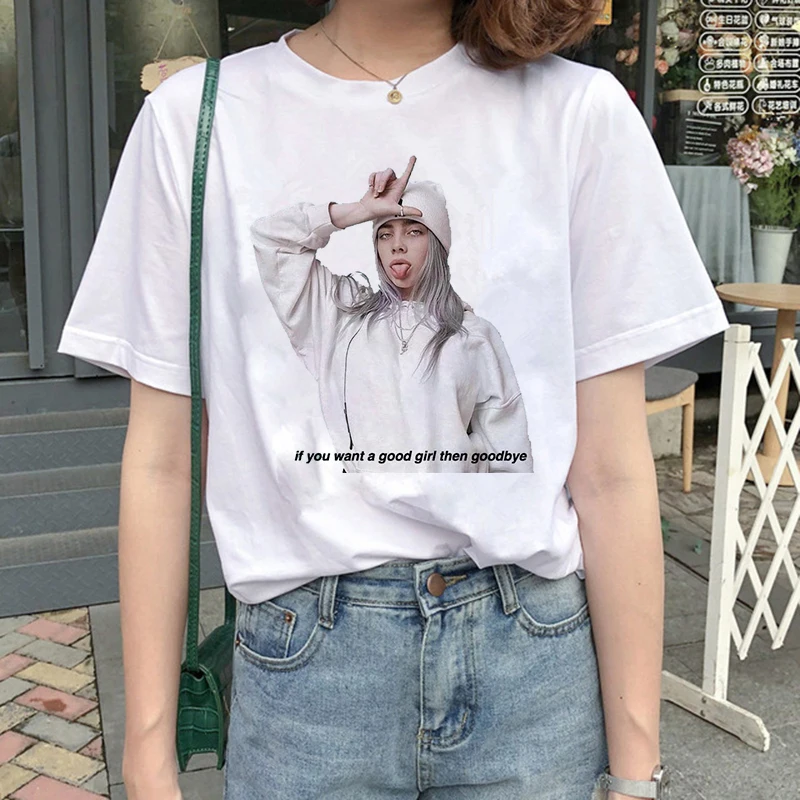 Billie Eilish Harajuku, модная графическая футболка для женщин, 90 s, хип-хоп, Ullzang, футболка, Bad Guy, забавная футболка, топ, футболка для женщин