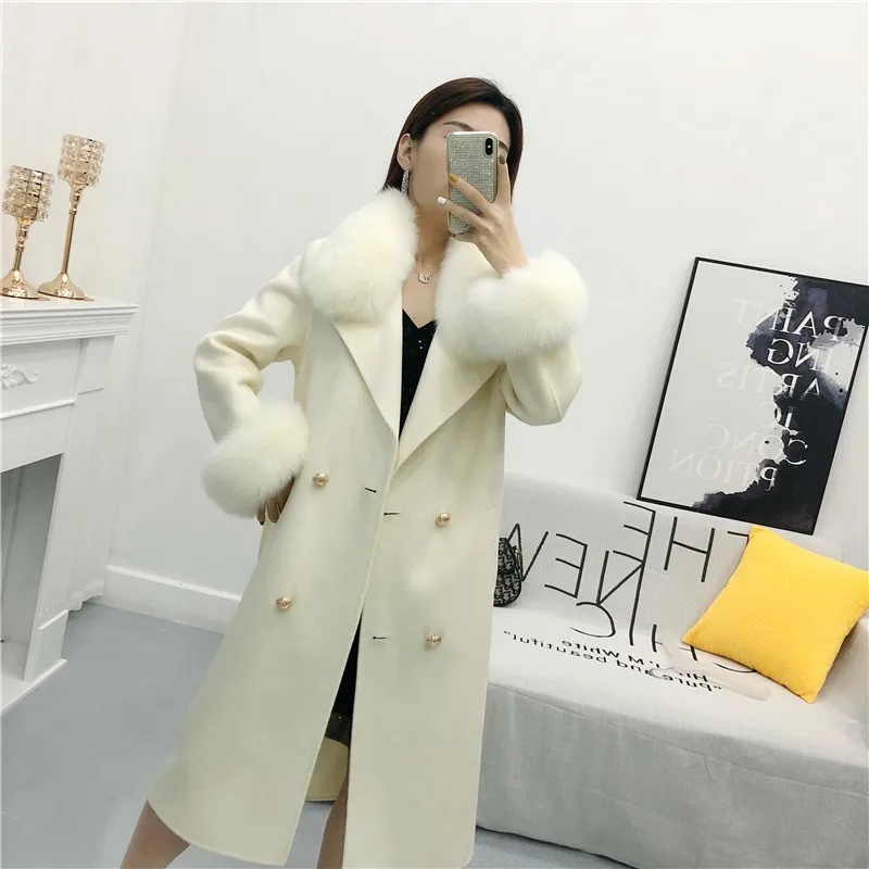 2020 Winter Women Genuine Fur Wool Cashmere Blend