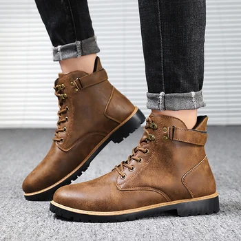 

Waterproof Anti-skid Design Men Boots High Leather Causal Shoes Autumn Winter Retro Work Male Safety Tooling Boots Footwear