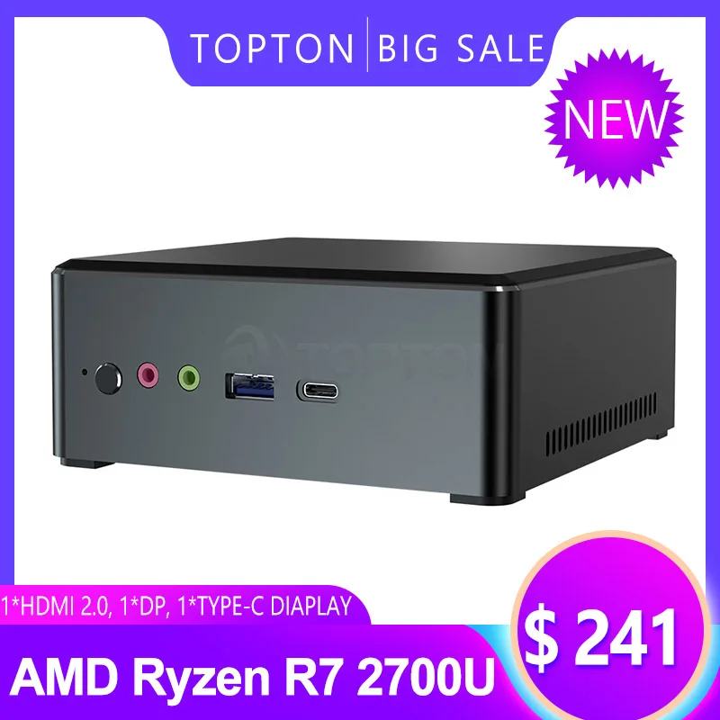 TOPTON Новое поступление мини ПК AMD Ryzen 7 2700 четырехъядерный Vega 10 графический 2 * DDR4 M.2