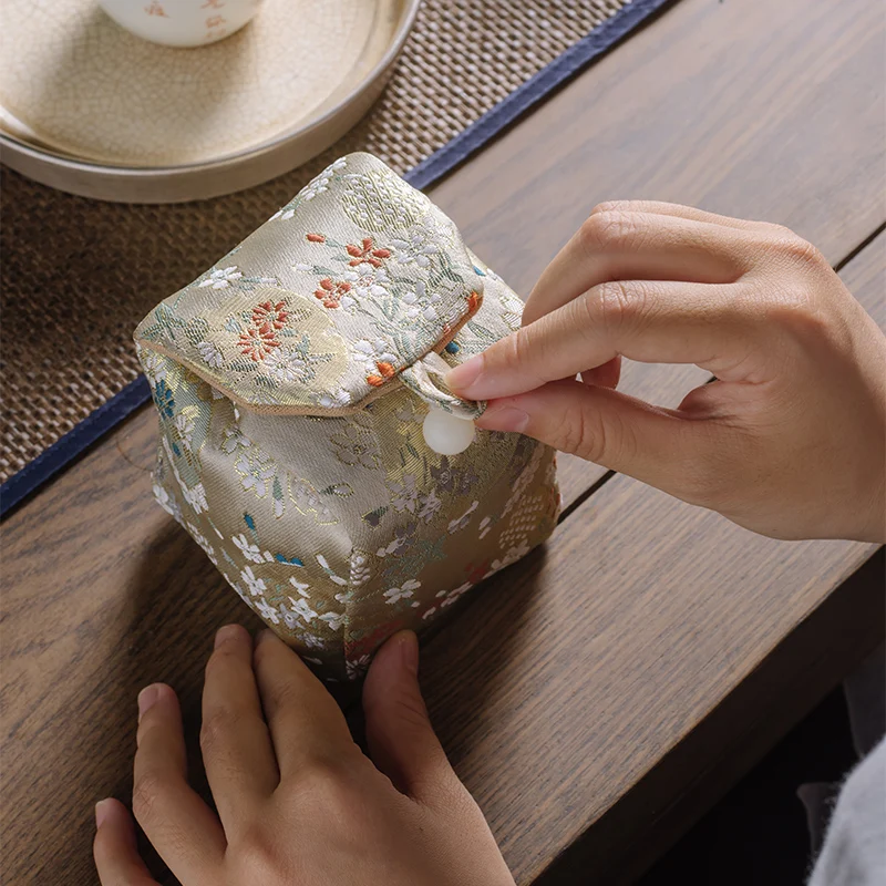 Chinese Retro Handmade Yunjin Single Cup Tea Set Cover Bowl Storage Bag Outdoor Travel Portable Teacup Teapot Storage Bag LB446
