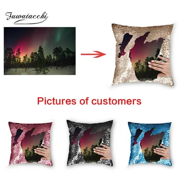 

Fuwatacchi Custom DIY Mermaid Sequin Cushion Cover Magical Throw Pillowcase Color Changing Reversible Pillow Case for Home Decor