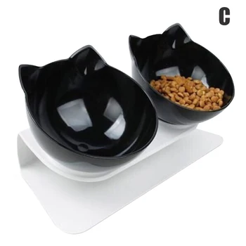 

Cat Double Food Bowls with Stand Pet Feeding Bowls Eco-friendly Dog Food Water Feeder PI669