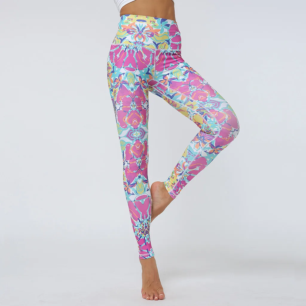 Новинка, брендовые Модные женские Леггинсы для йоги, с карманами, с цифровой печатью, леггинсы для занятий фитнесом и бегом, сексуальные штаны для йоги для девушек - Цвет: Многоцветный