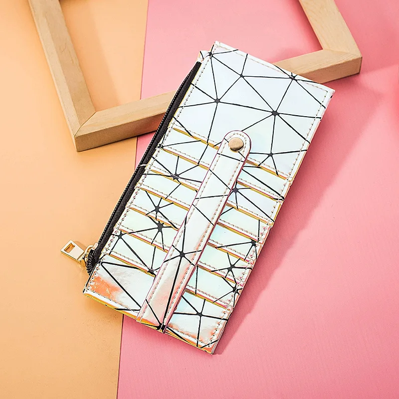 

New Style Mirror Card Bit More Laser Wallet Zipper Large Capacity Purse Wallet Geometry Rhombus Wallet