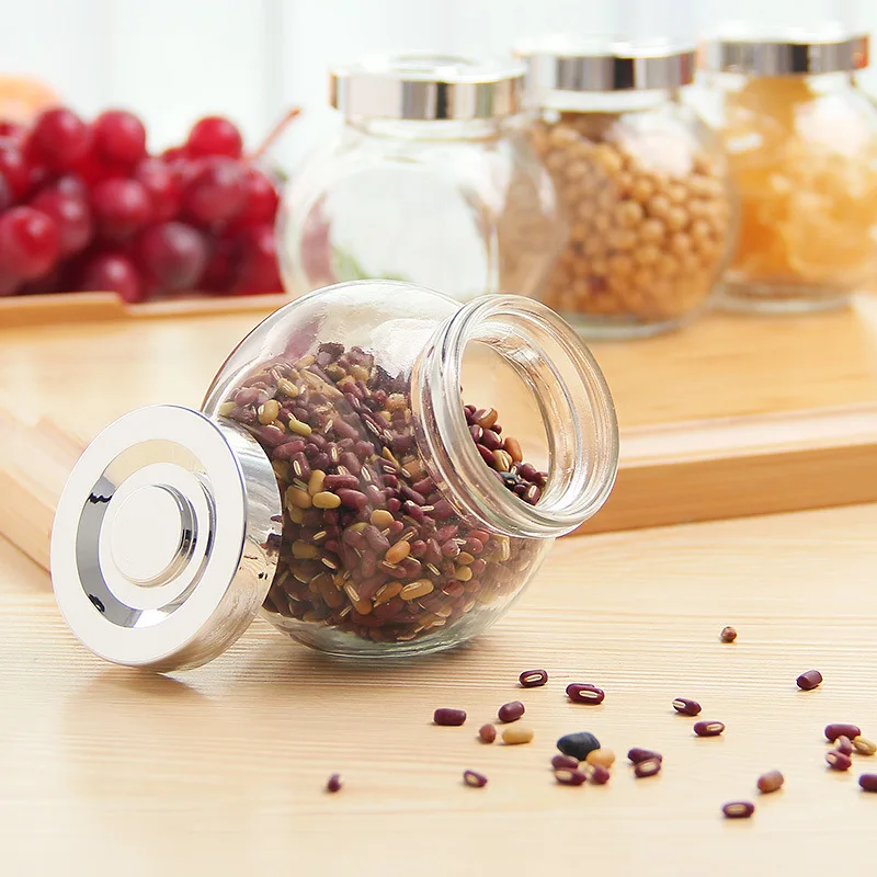 

Circle Kitchen Glass Sealed Can Transparent Storage Jar Honey Bottle Tea Containers Dried Fruit Storage Tank