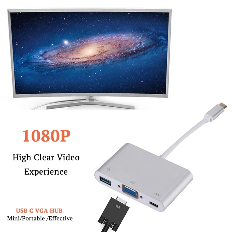 Usb-хаб type C-VGA адаптер для MacBook Air 13 док-станция Hab USB-C концентратор USB 3,0 PD VGA Ноутбук Тип C адаптер сплиттер конвертер