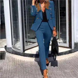 2021 inverno conjunto feminino entalhado blazers de manga cheia lápis calças terno senhora do escritório duas peças conjunto roupas casuais