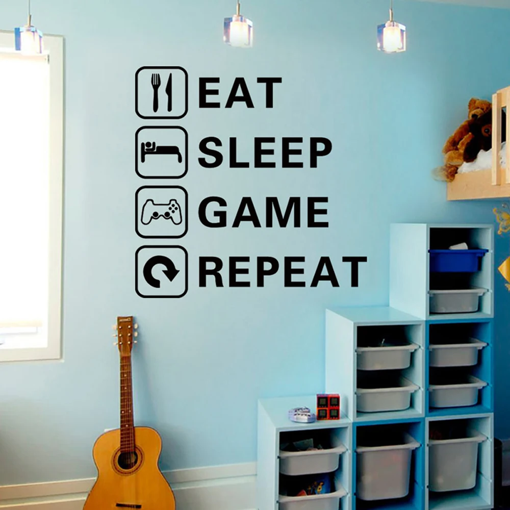 Eat Sleep Game Trilogy Wall Sticker Per Boy Kids Rooms Soggiorno Decalcomanie Carta Da Parati Decorazione Della Casa Adesivi Per Sale Giochi