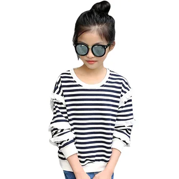 

Girls Shirt Spring Autumn Striped Kids Tops Tee 100% Cotton Fashion Teenage Girls T shirts 4 6 8 9 12 14 Years