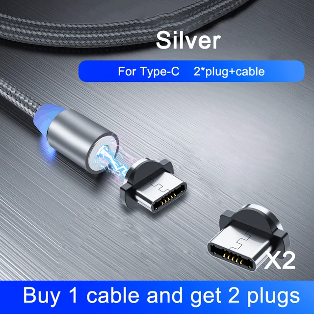 OKZ 2M Magnetic Cable Micro USB Type C Charger For Android Phones Fast Charging Magnet Charge Cord For iPhone 12 11 Pro XS Max For Type C Silver